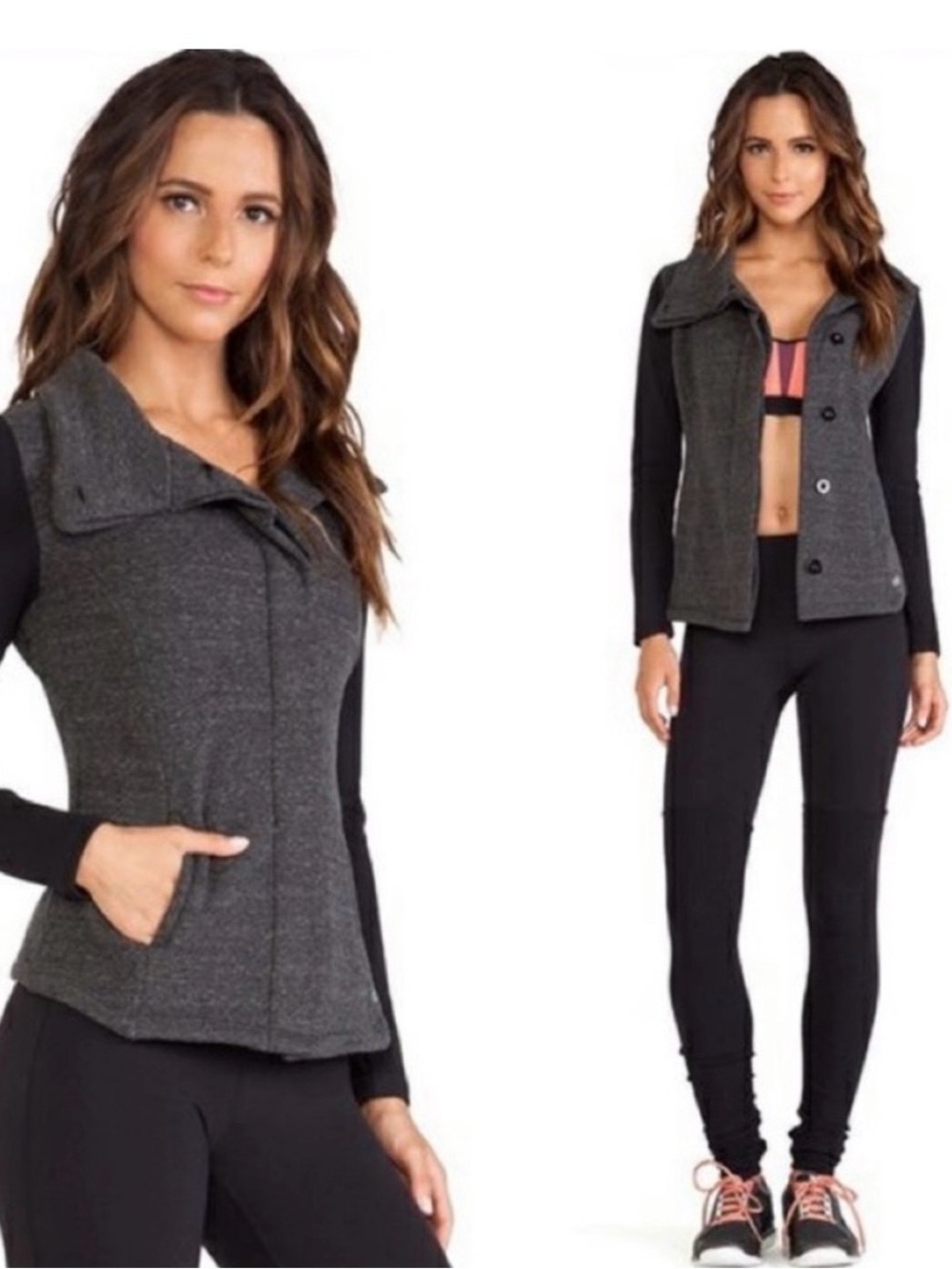 Alo Yoga Harbor Knit Jacket Charcoal Heather Button-Front Size Large Althleisure